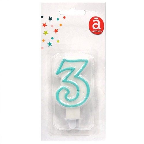 Świeczka urodzinowa "3" 7,5 cm Niebieska Actuel 1 sztuka