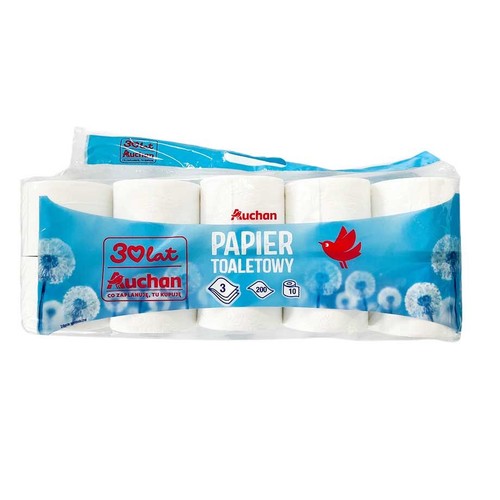 Papier toaletowy 3 warstwy Auchan 10 rolek
