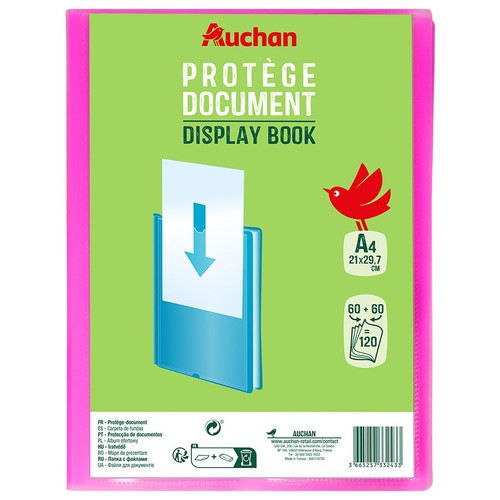 Różowy album ofertowy Auchan, format A4, na 120 dokumentów. Idealny do prezentacji i przechowywania.