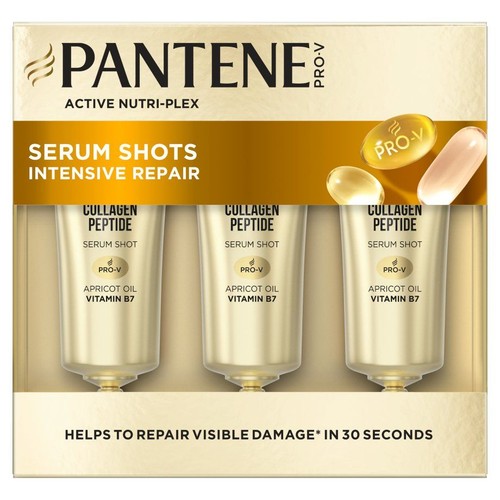 Pantene Pro-V Active Nutri-Plex Serum Shots Intensywna Naprawa. Zestaw 3 ampułek po 15 ml z peptydem kolagenowym, olejem morelowym i witaminą B7.