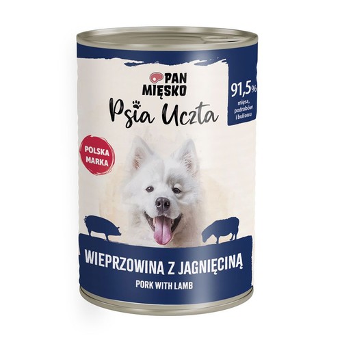 Karma mokra dla psów Psia Uczta Wieprzowina z jagnięciną   Pan Mięsko 400 g