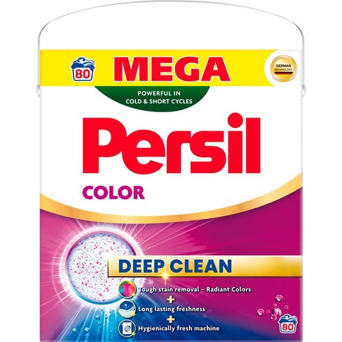 Opakowanie proszku Persil Color, 80 prań. Niemiecka technologia, głębokie czyszczenie.