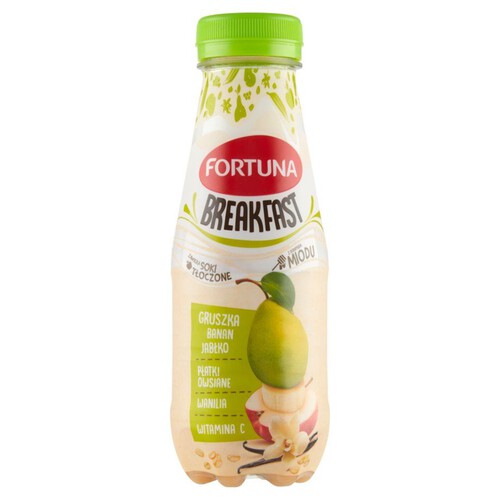 Breakfast Przekąska jabłko banan gruszka z płatkami miodem i wanilią Fortuna 300 ml