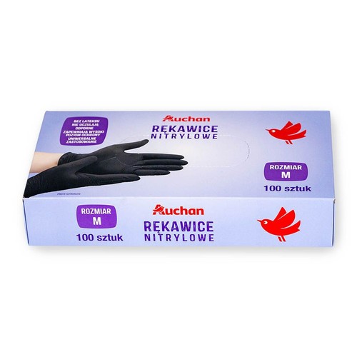 Rękawiczki nitrylowe czarne M  Auchan 100 sztuk