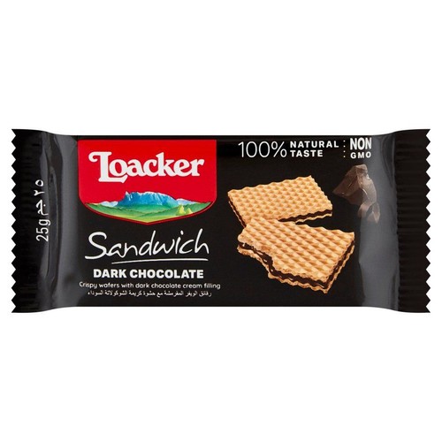 Chrupiące wafle przekładane kremem z ciemnej czekolady   Loacker 25 g