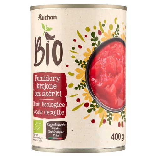 BIO pomidory krojone bez skórki Auchan 400 g