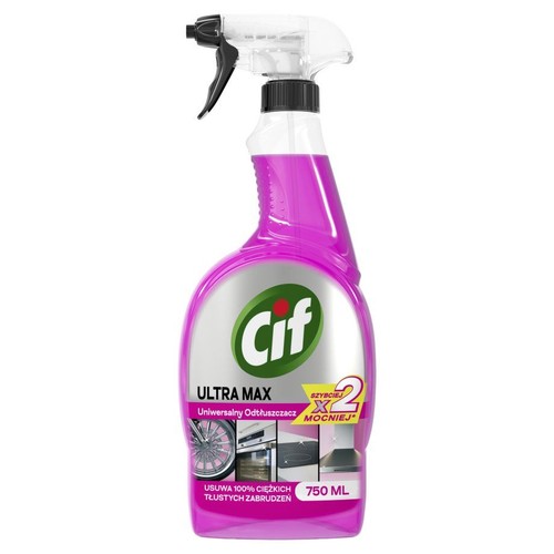 Cif Ultra Max Uniwersalny Odtłuszczacz w butelce z atomizerem, 750 ml. Usuwa 100% ciężkich tłustych zabrudzeń.