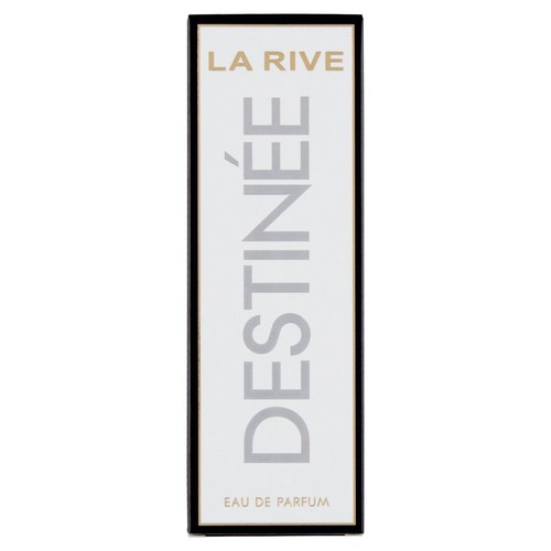 Opakowanie La Rive Destinée Eau de Parfum. Białe tło, czarna ramka, złote i szare napisy.