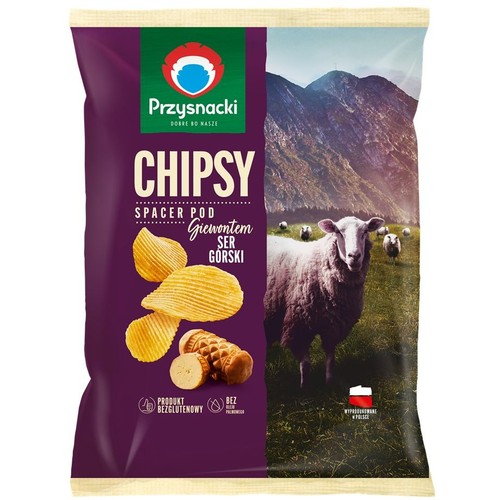 Przysnacki Chipsy Ser Górski, bezglutenowe, bez oleju palmowego.