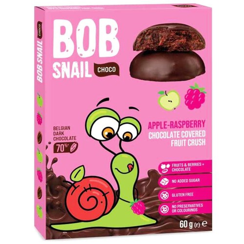 Cukierki jabłko i malina w ciemnej czekoladzie  Bob Snail 60 g