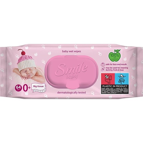 Super miękkie chusteczki nawilżane  Newborn Smile Baby 64 sztuki