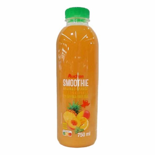 Smoothie HPP o smaku ananas mango brzoskwinia cytryna melisa Auchan 750 ml