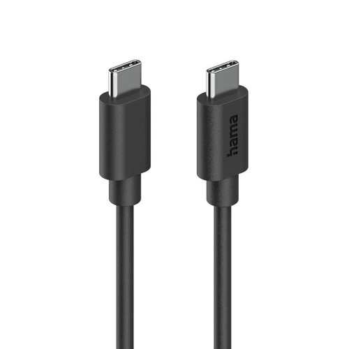 Dwa czarne złącza USB-C, połączone kablem. Na jednym z nich widnieje logo 'hama'.