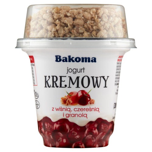 Jogurt kremowy z wiśnią. czereśnią i granolą Bakoma 230 g