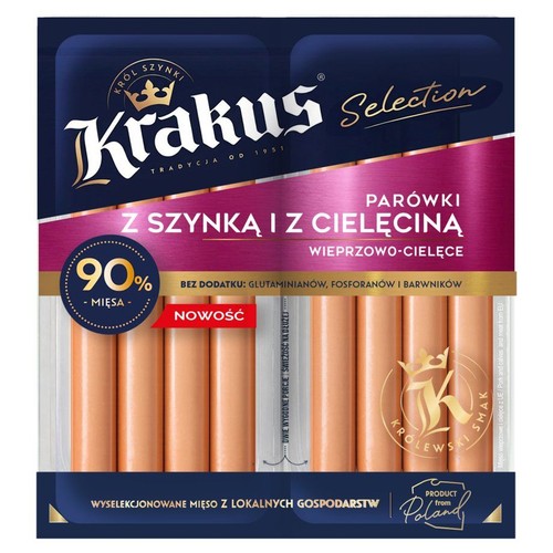 Parówki z szynką i z cielęciną wieprzowo-cielęce Krakus 2 x 80 g