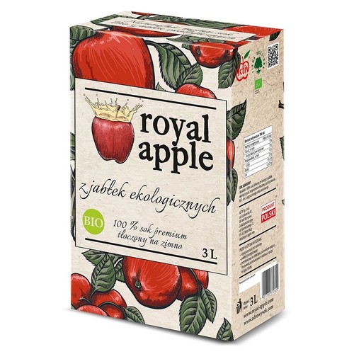 BIO Sok jabłkowy tłoczony karton  Royal Apple 3 l