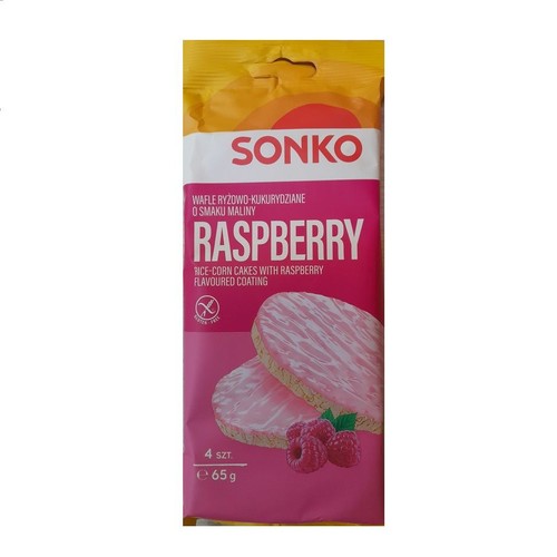 Wafle ryżowo-kukurydziane o smaku maliny   Sonko 65 g