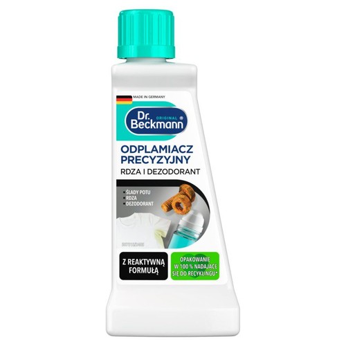 Odplamiacz Dr. Beckmann Original do usuwania plam z rdzy, potu i dezodorantu. Produkt z reaktywną formułą, wyprodukowany w Niemczech.