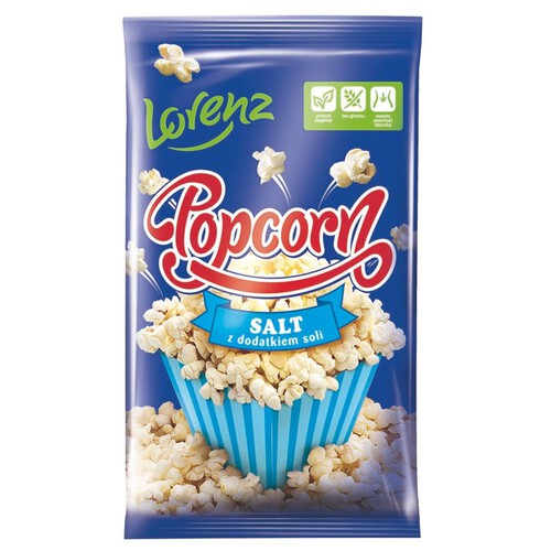 Popcorn z dodatkiem soli do przyrządzania w kuchence mikrofalowej. Lorenz 90 g