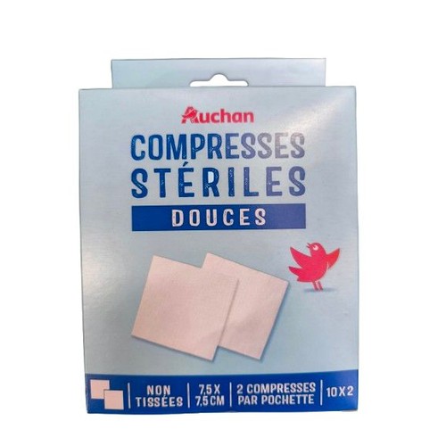 Sterylne kompresy 7,5 cm x 7,5 cm   Auchan 20 sztuk