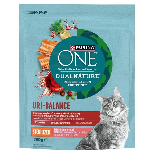 Karma sucha łosoś z żurawiną dla kotów po sterylizacji PURINA ONE 750 g