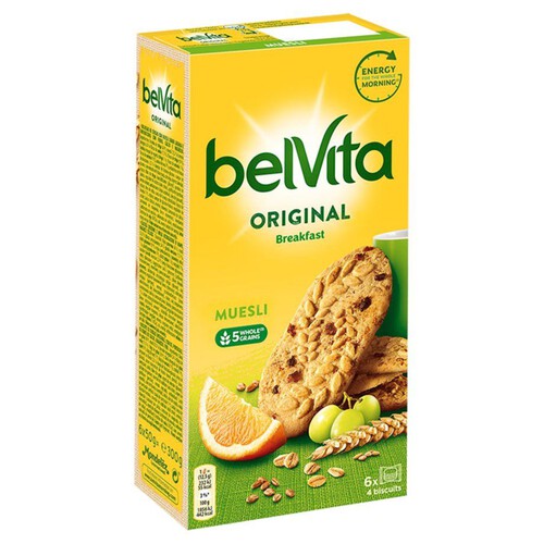 Ciastka zbożowe z musli wzbogacone w żelazo, magnez, witaminy E i B1. belVita 300 g