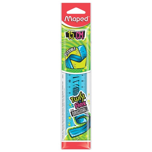 Linijka Maped Twist 'n Flex, elastyczna, niebieska, 15 cm, w przezroczystym opakowaniu.