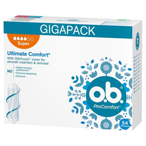 Tampony ob ProComfort Ultimate Comfort, Super, 54 szt. Opakowanie Gigapack. Bez chloru i perfum.