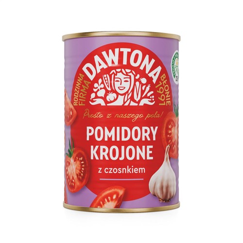 Pomidory krojone bez skórki z czosnkiem w soku pomidorowym Dawtona 400 g