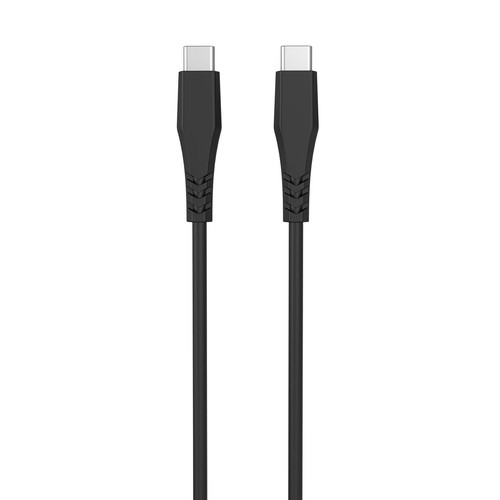 Kabel USB-C w kolorze czarnym, z dwoma identycznymi złączami.