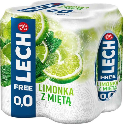 Free Piwo beazalkoholowe limonka z miętą alk.0.0% obj. Lech 4 x 500 ml