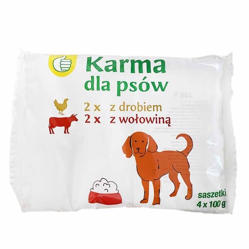 Karma mokra dla psów z drobiem i wołowiną Auchan 4 x 100 g
