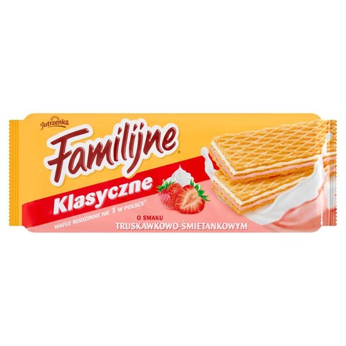 Wafle przekładane kremem o smaku truskawkowo-śmietankowym Jutrzenka 180 g