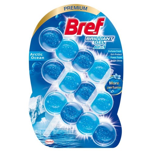 Bref WC Brilliant Gel All in 1, Ocean Arktyczny. Żel do toalet z aktywną pianą i ochroną przed brudem.