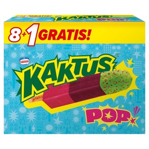 Lody wodne o smaku malinowym i jagodowym z polewą o smaku gumy balonowej   Kaktus 9 x 45 ml