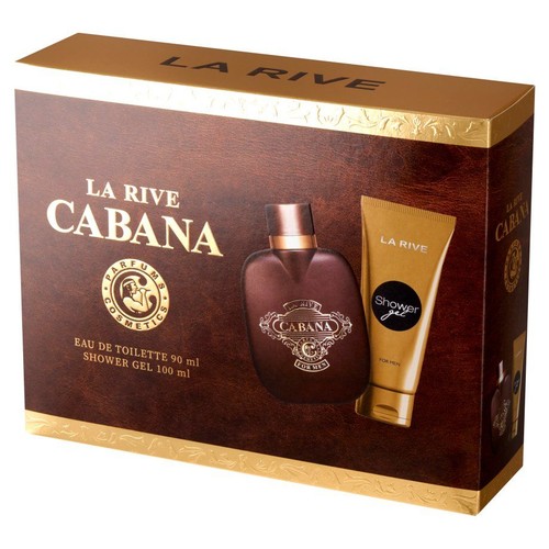 La Rive Cabana, zestaw kosmetyków męskich. Woda toaletowa 90 ml i żel pod prysznic 100 ml w ozdobnym, brązowym pudełku.