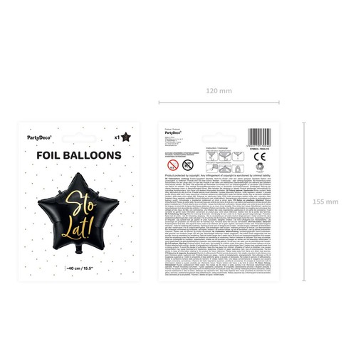 Balon foliowy Sto Lat! 40cm czarny (1 op. / 1 szt.) PartyDeco 1 sztuka