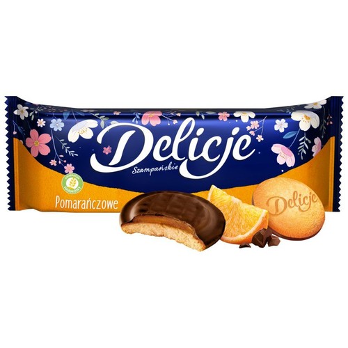 Biszkopty z galaretką pomarańczową oblane czekoladą  Delicje 147 g