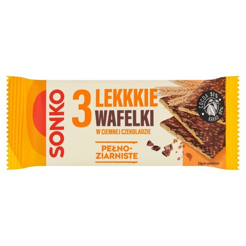 Lekkie wafelki w ciemnej czekoladzie pełno-ziarniste Sonko 36 g