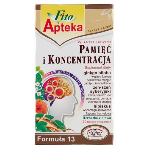 Pamięć i Koncentracja herbatka ziołowa z ginkgo biloba Fito Apteka 20 torebek