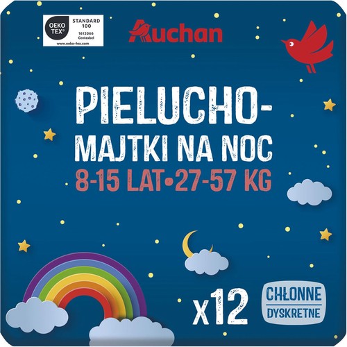Pieluchomajtki na noc 8-15 lat 27-57 kg Auchan 12 sztuk