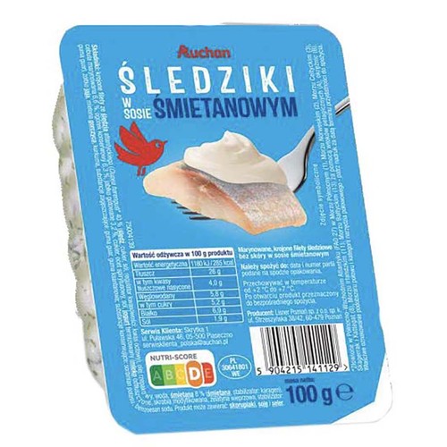 Śledziki w sosie śmietanowym Auchan 100 g