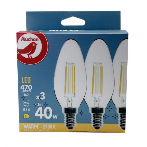 Żarówka świeczka LED E14 40W barwa ciepła Auchan 3 sztuki