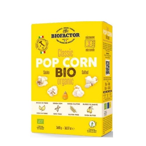 BIO Popcorn z solą do mikrofalówki bezglutenowy  BIOFACTOR 3 x 90 g