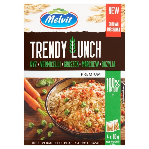 Trendy lunch ryż vermicelli groszek marchew bazylia Melvit 4 x 80 g