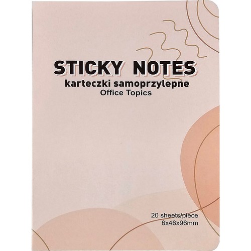 Różowe karteczki samoprzylepne Sticky Notes Office Topics, 20 sztuk, 6x46x96mm.
