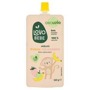 Mus owocowy jabłko, banan, truskawka po 6 miesiącu Owolovo 120 g