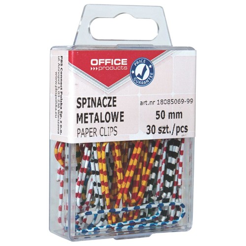 Spinacze metalowe powlekane 50 mm mix kolorów Office Products 30 sztuk
