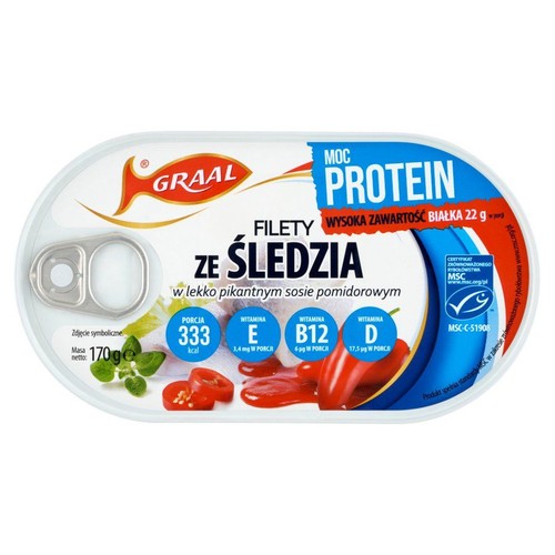 Filety ze śledzia w lekko pikantnym sosie pomidorowym GRAAL 170 g