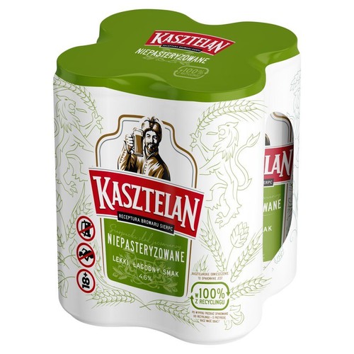 Piwo jasne niepasteryzowane 4,6% obj. Kasztelan 4 x 500 ml